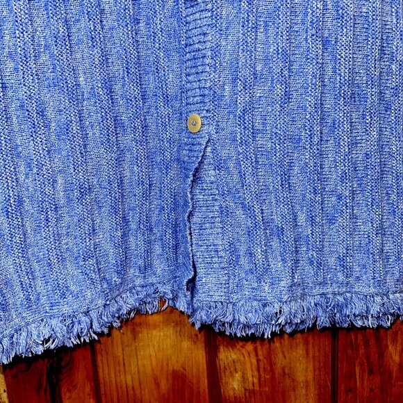 J Jill Knit Tunic Fringe Hem Faux Button Back Marled Sweater Azure Blue Size M - Picture 6 of 10